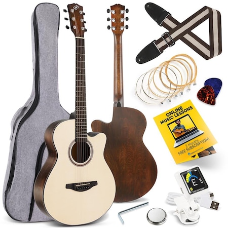 Pyle 40'' Inch   6-String Acoustic Guitar - Guitar with Digital Tuner & Accessory Kit (Nature color, matt PGA817